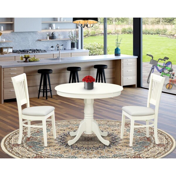 East West Furniture 3 Piece Antique Dining Room Table Set - Linen White ANVA3-LWH-C - main